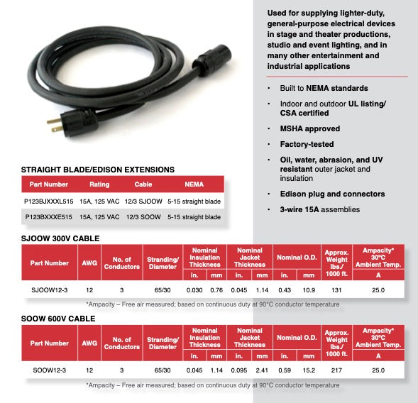 Edison Extensions/5-15 Straight Blade Extensions